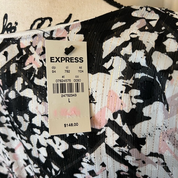 NWT Express Floral Dress, Black White Pink, Large - Picture 7 of 8